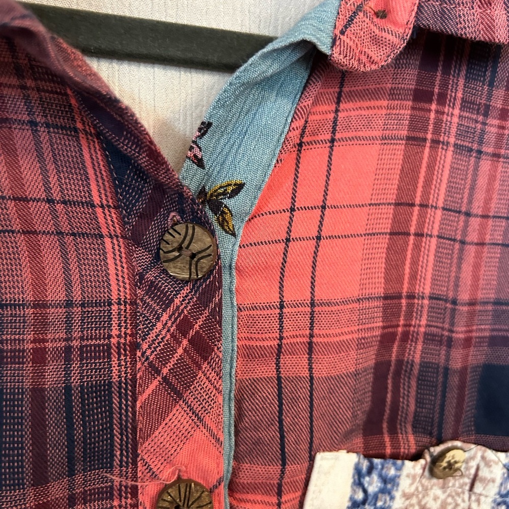 John Mark Plaid Boho Western Mixed Embroidered Button Down Shirt Medium - Picture 4 of 6